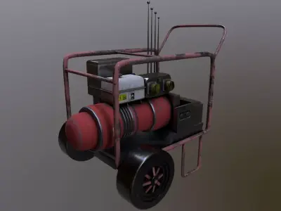 Generator Game Ready Low Poly 3D Model portable on wheels Low-poly 3D model