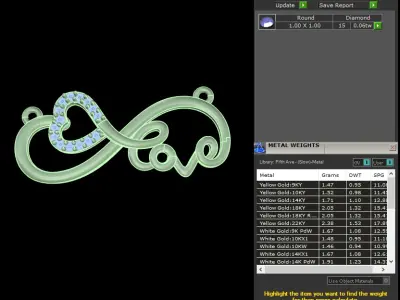 light weight yellow  gold diamond pendent -DOC-P8086 3D print model