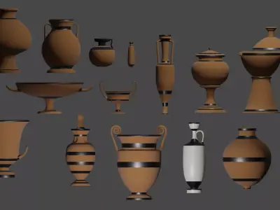Ancient Greek Pottery Set Low-poly 3D model