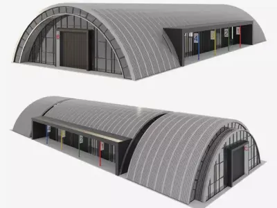 angar building with arched roof 3D model