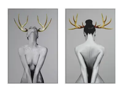 Girl With Gold Horn Set Of 2 3D model