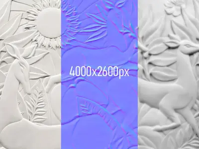 Bas-relief with deer Low-poly 3D model