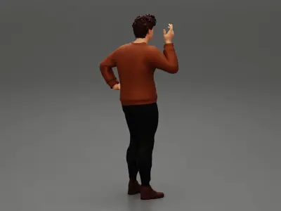Strong man wearing shirt and pants with curly hair 3D print model