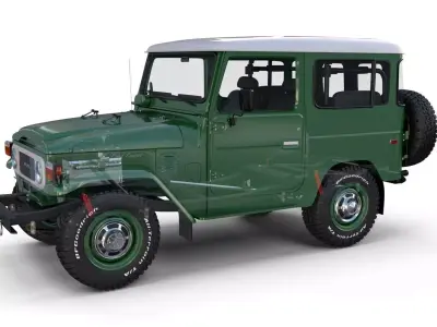 Toyota Land Cruiser FJ 40 Green with Interior and Chassis 3D model