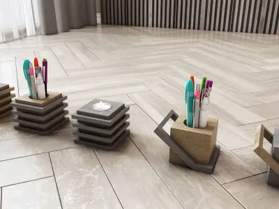 DECORATIVE WOODEN PENCIL HOLDER AND CANDLE HOLDER  Low-poly 3D model