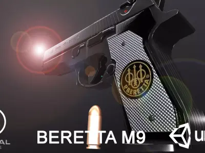 Beretta M9 and Bullet Low-poly 3D model