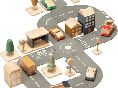 Liewood Village Roads Houses Cars Traffic Signs Toy 3D model