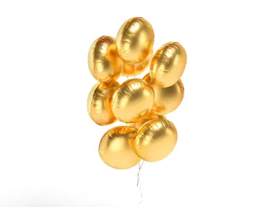 Gold Round Balloon Bouquet - helium foil balls bunch 3D model