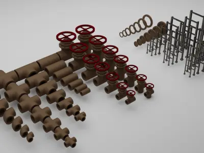 Modular pipe parts for scene 3D model