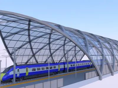 Station with Azuma train 3D model