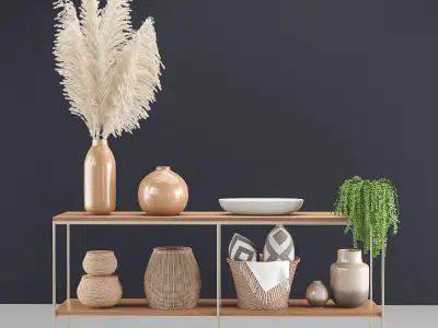 decorative set with pampas and wicker basket 3D model