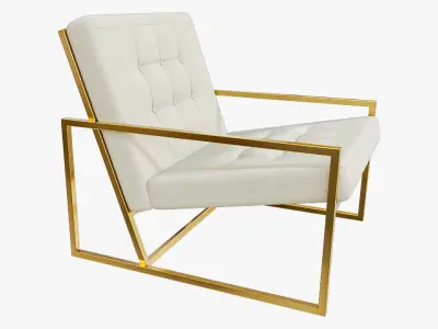 Modern Luxury Chair - Gold Metal and White Leather 3D model