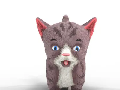 Fur Cute Cat kitten Cartoon  Low-poly 3D model