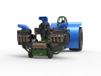 Pulling tractor with 3 engines V8 Version 6 Scale 1 to 25 3D print model