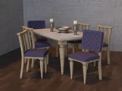 Table Set dining and chairs Low-poly 3D model
