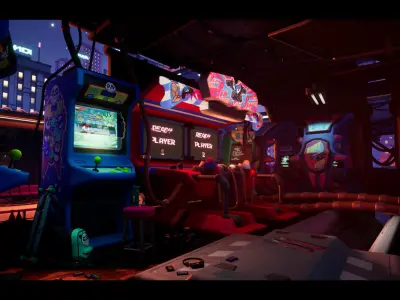 Stylized Cyberpunk Arcade Environment Low-poly 3D model