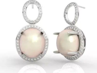  Diamond Halo Pearl Studs Earrings 3D print model
