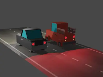 low poly cars truck road Low-poly 3D model