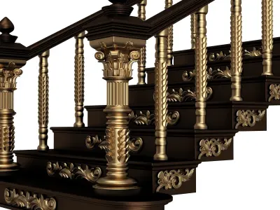 Carved Stair 03 Black Low-poly 3D model