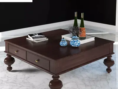 Table coffee with bottle of wine 3D model