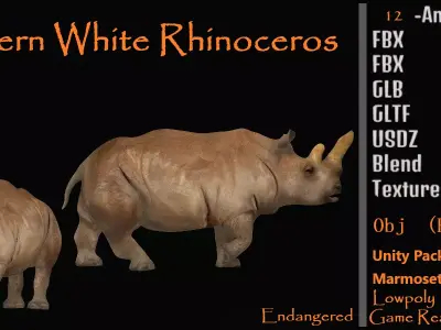 Northern White Rhinoceros Low-poly 3D model