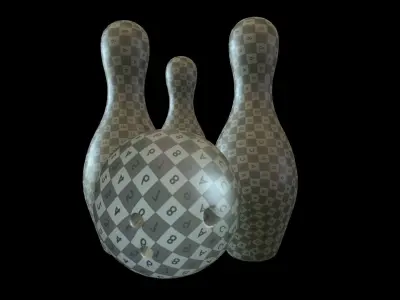Bowling ball and pins Low-poly 3D model