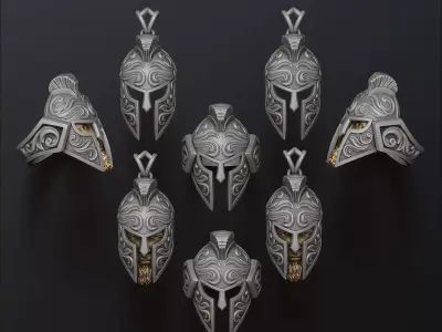 Warrior Helmet Pendant Ring v3 Collection 3D print model