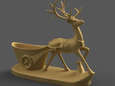 Reindeer Sleigh planter candy container urn candle holder 3D print model