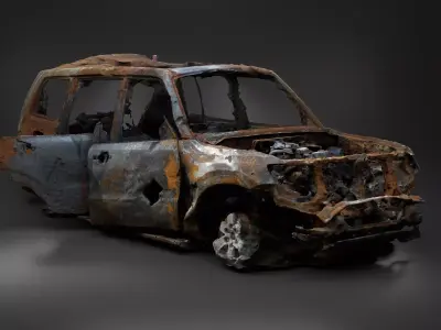 Destroyed and burnt civil car Photoscan 3D model