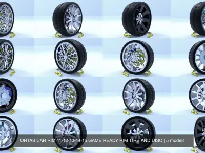 ORTAS CAR RIM 11-12-13-14-15 GAME READY RIM TIRE AND DISC 3D Model Pack