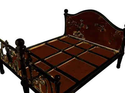 Ornate Gilded Bed Frame with Wood Low-poly 3D model