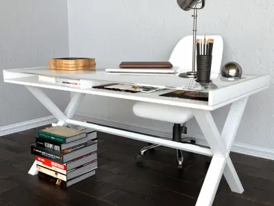 Set 24 desk lamp and pencils on table 3D model