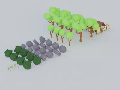 Low poly game asset pack Low-poly 3D model