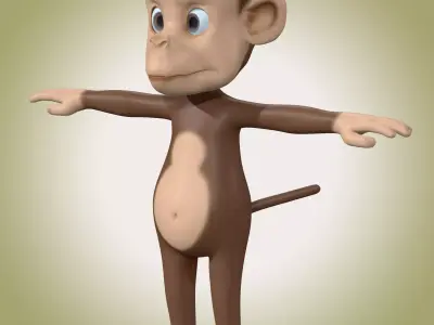 Cute Cartoon Monkey Rig Low-poly 3D model