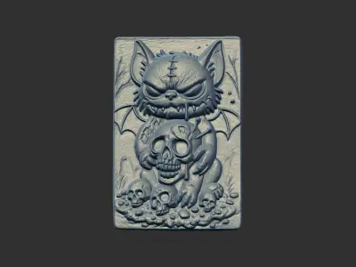cat hallowen skull decor  3D print model