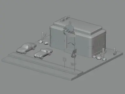 American diner exterior Low-poly 3D model