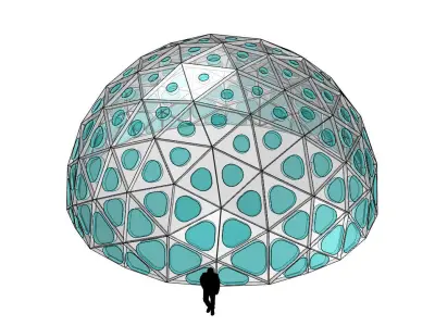 Geodesic Dome with Dynamic Perforations and glass panels 3D model