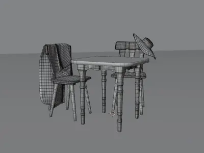 Vintage Wood Living Set Low-poly 3D model