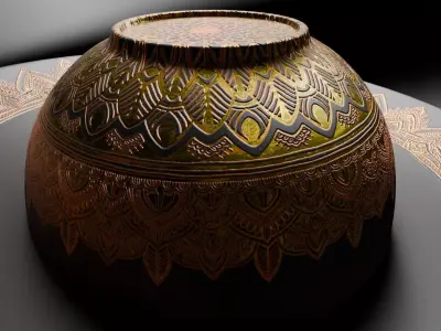 Black Marble and Gold Mandala Tableware Low-poly 3D model