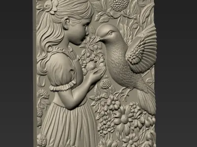 A Little Girl Feeding Pigeon A2 3D print model