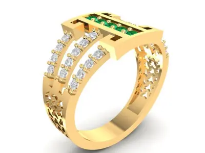 Luxury H Pattern Diamond Ring for Men 1712 3D print model