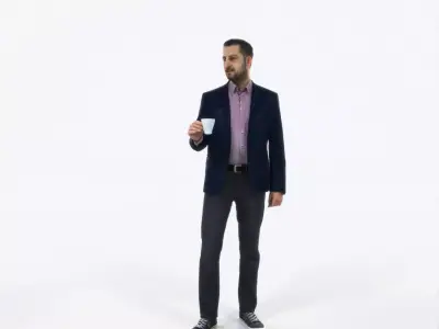 Portrait 03F Drinking Coffee Casual Man Low-poly 3D model