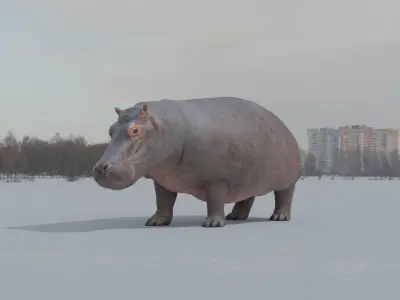 Hippo animated 3D 3D model