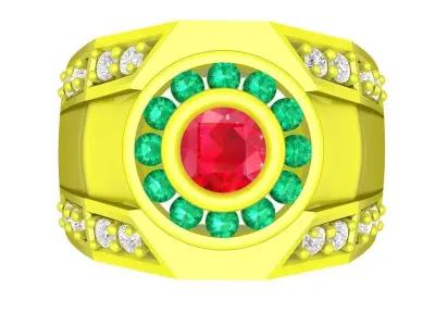 Luxury Halo Round Gemstone Ring for Men 5142 3D print model