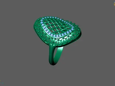 Women Ring With Stone Diamond Ready STL 3DM Models Womens Rings 3D print model 12