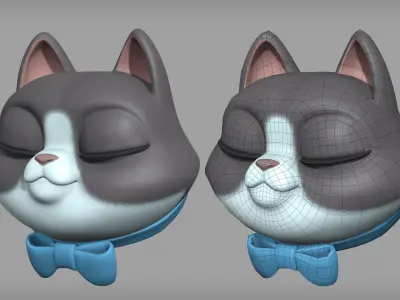 Cartoon cat character base mesh Low-poly 3D model