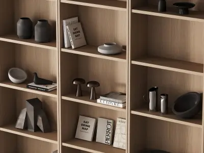 203 bookcase and rack 06 minimal wood with decor 01 3D model