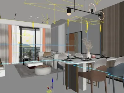 Modern Luxury Style Living Room and Dining Room 3D model