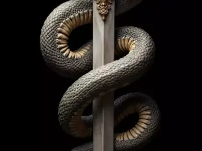Snake and Sword 3D Model Mythical Weapon Coiled Serpent Design Low-poly 3D model