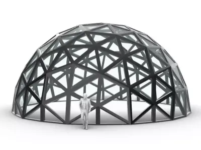 Geodesic Dome with Dynamic Perforations and glass panels 3D model